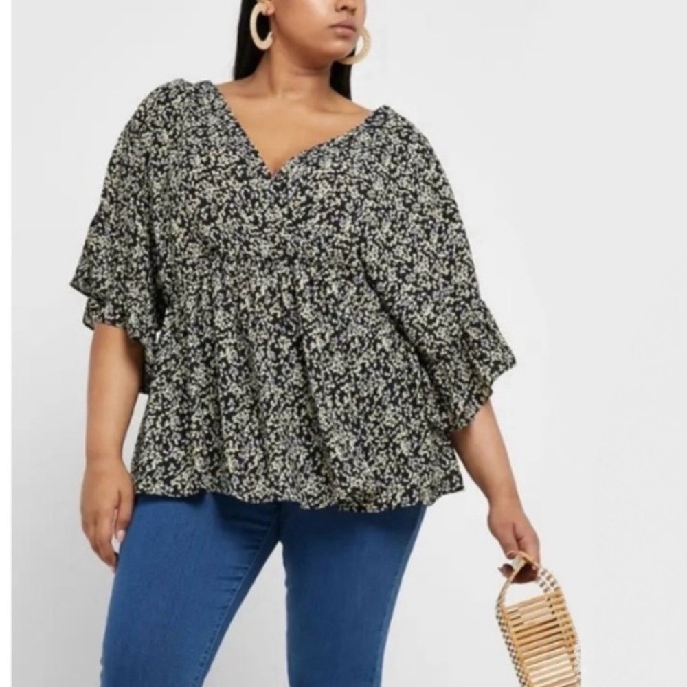 NWT Lost‎ Ink Black Floral Peplum Blouse Size 2X
